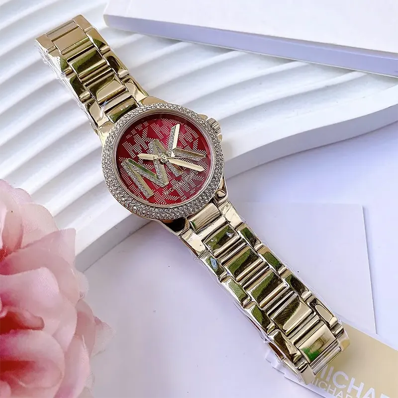 Michael Kors Quartz Camille Crystal Red Dial Ladies Watch- MK7196